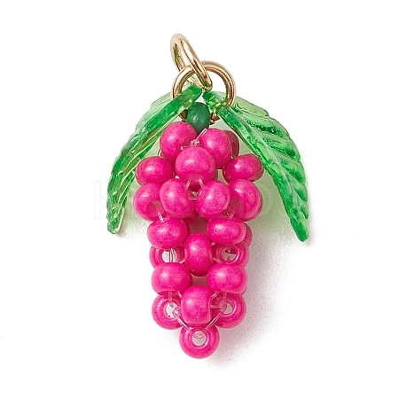 Glass Seed Beaded Grape Pendants PALLOY-MZ00467-01-1
