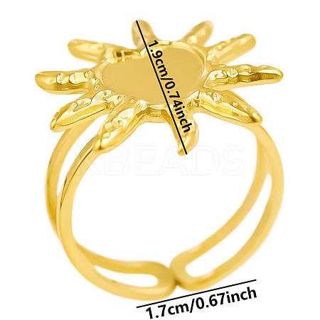 Stylish Sun Shape 304 Stainless Steel Cuff Adjustable Ring for Women DD6056-2-1