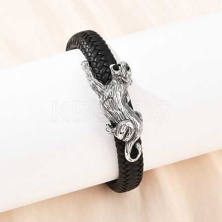 11.5MM Microfiber Leather Braided Cord Leopard Bracelets BJEW-H631-02AS-01-1