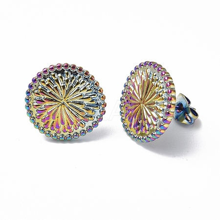 Ion Plating(IP) 304 Stainless Steel Flower Stud Earrings for Women EJEW-F300-15MC-1