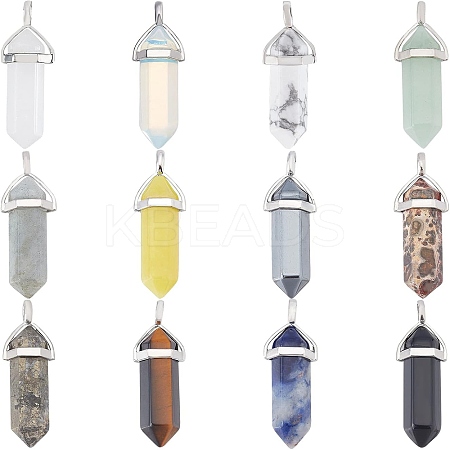 12Pcs 12 Style Natural & Synthetic Gemstone Pendants G-FH0001-59-1