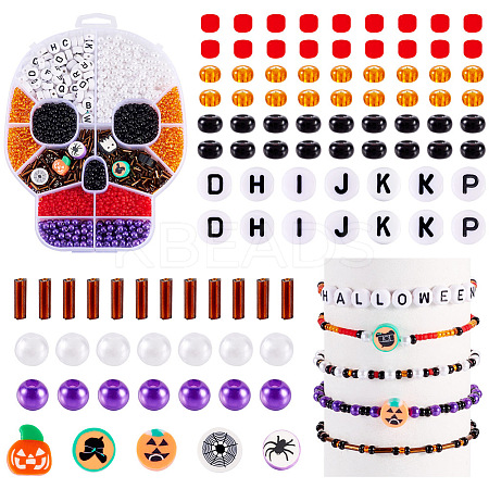 1 Set Halloween Theme DIY Glass & Resin & Polymer Clay Beads Bracelets Making Kits DIY-TAG0001-09-1