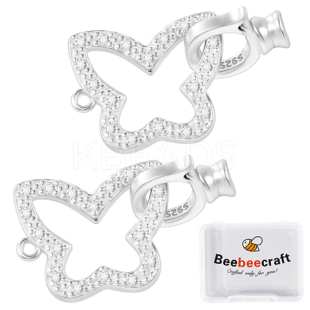 2Pcs 925 Sterling Silver Micro Pave Clear Cubic Zirconia Fold Over Clasps STER-BBC0008-47-1