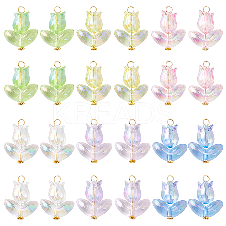 24Pcs 6 Colors Tulip Transparent Acrylic Pendants PALLOY-GO00051-1