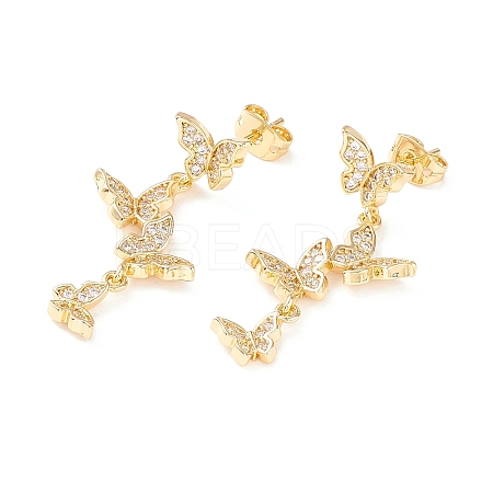 Cubic Zirconia Butterfly Dangle Stud Earrings X-EJEW-I263-03G-1