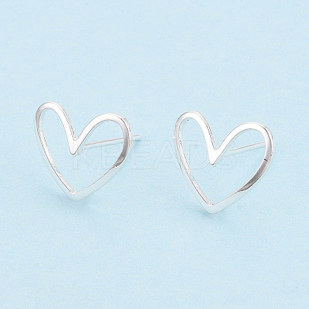 Brass Heart Stud Earrings KK-S348-124S-1