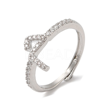 Rack Plating Brass Cubic Zirconia Arabic Letters Adjustable Rings for Women RJEW-S407-10P-04-1