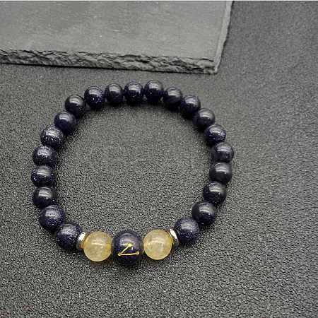 Taurus Round Synthetic Blue Goldstone & Natural Rutilated Quartz Stretch Bracelets for Women Men EA3132-12-1