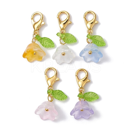 5Pcs Flower & Leaf Acrylic Pendant Decorations HJEW-JM01365-02-1