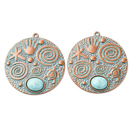 Alloy with Synthetic Turquoise Pendants FIND-B055-01G-1