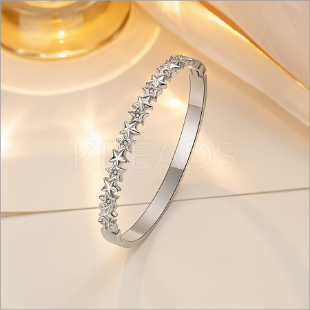 304 Stainless Steel Micro Pave Clear Cubic Zirconia Star Hinged Cuff Bangles for Women WG9322F-01-1