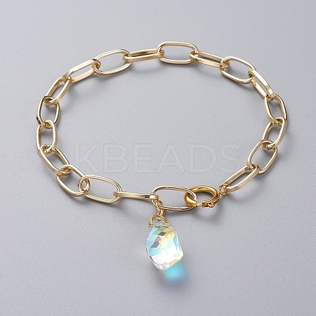 AB Color Half Electroplated Glass Anklets X-AJEW-AN00283-1