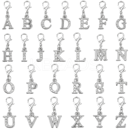 1Set Letter A~Z Alloy Rhinestone Pendant Decorations HJEW-SC0002-02P-1