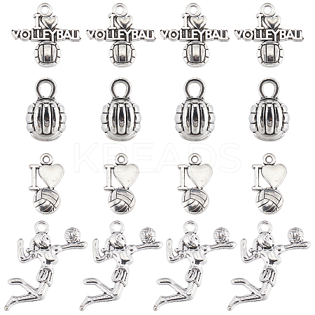 SUNNYCLUE 64Pcs 4 Styles Sports Theme Tibetan Style Alloy Volleyball Charms FIND-SC0007-36-1