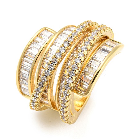 Rack Plating Brass Micro Pave Cubic Zirconia Open Cuff Ring for Women RJEW-F153-05G-1