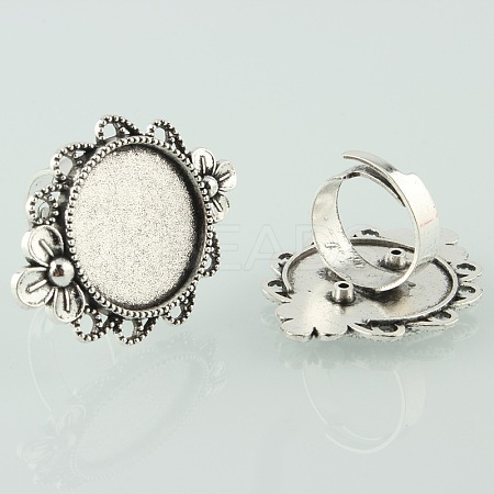 Vintage Adjustable Iron Finger Ring Components Alloy Flower Cabochon Bezel Settings X-PALLOY-O039-10AS-1