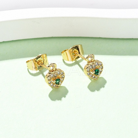 Brass Micro Pave Cubic Zirconia Heart Stud Earrings EJEW-K267-31G-1