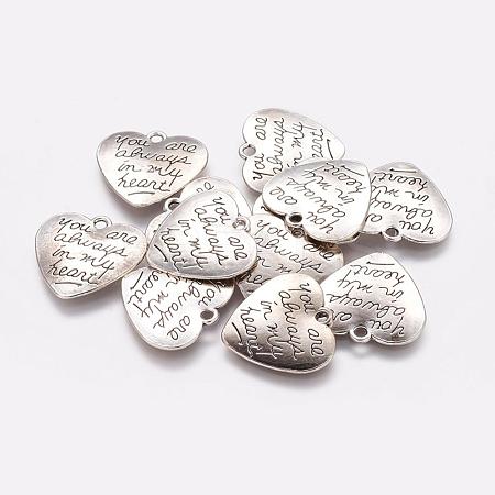 Tibetan Style Carved Words Alloy Heart Pendants TIBEP-Q043-190-RS-1