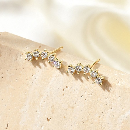 Brass Micro Pave Clear Cubic Zirconia Stud Earrings EJEW-R016-26G-15-1