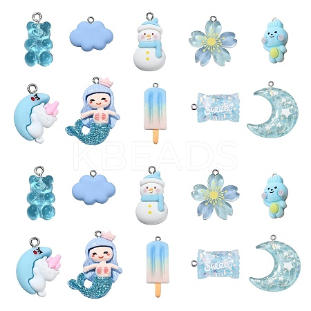 30Pcs 10 Styles Opaque & Transparent  Resin Pendants RESI-CJ0003-02-1