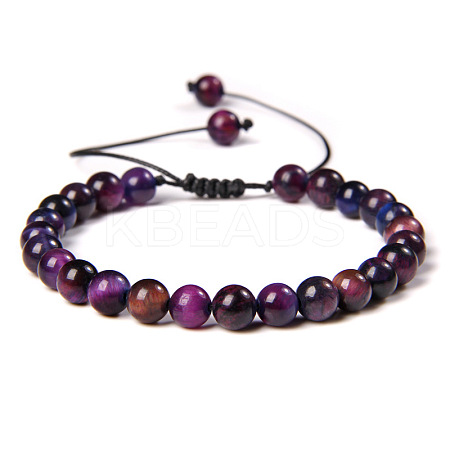 Natural Tiger Eye Round Bead Adjustable Braided Bracelets UO3136-10-1