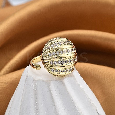 Rack Plating Brass Micro Pave Clear Cubic Zirconia Cuff Finger Rings for Women RJEW-M028-41G-1