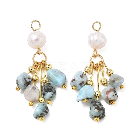 Natural Larimar & Natural Freshwater Pearl Tassel Pendants PALLOY-JF06023-1