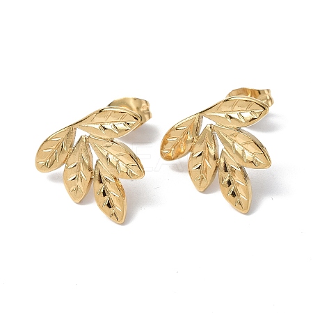 Ion Plating(IP) 304 Stainless Steel Leaf Stud Earrings for Women EJEW-F300-13G-1