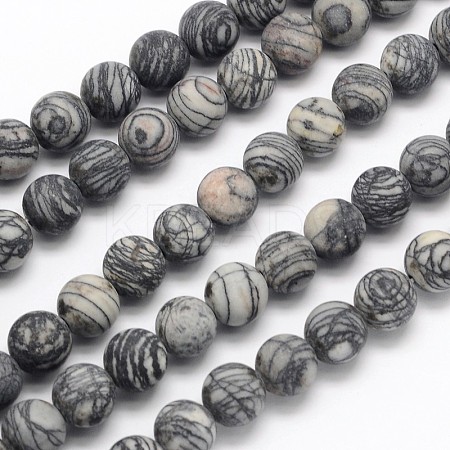 Frosted Round Natural Black Polychrome Jasper/Picasso Stone/Picasso Jasper Beads Strands G-N0166-44-6mm-1