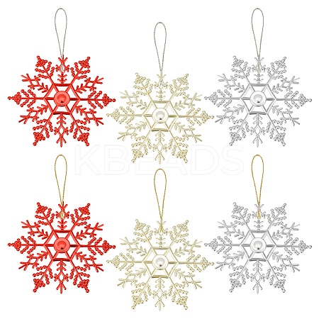 AHADERMAKER 3 Bags 3 Colors Glitter Snowflake Plastic Pendant Decorations AJEW-GA0006-08-1