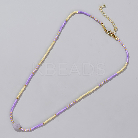 Summer Beach Style Natural Fluorite & Colorful Seed Beads Beaded Necklace for Women KD2923-3-1
