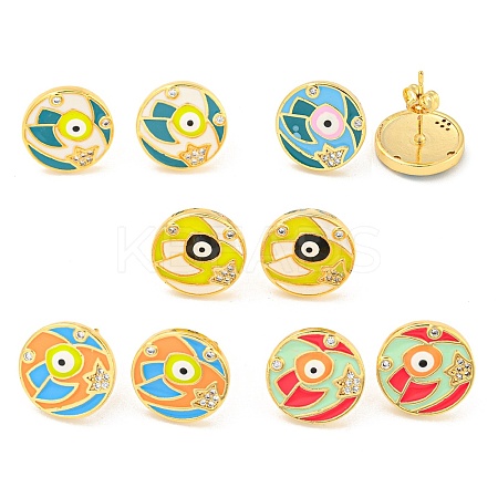 Evil Eye Real 18K Gold Plated Brass Stud Earrings EJEW-L269-055G-1
