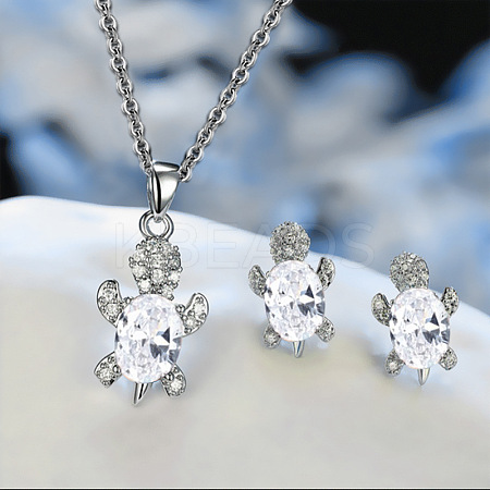 Tortoise Alloy Rhinestone & Glass Pendant Necklaces & Stud Earrings Sets FS-WG4B54D-01-1