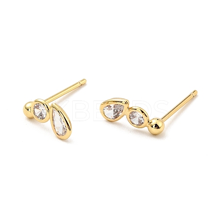 Clear Cubic Zirconia Teardrop Stud Earrings EJEW-G297-22G-1