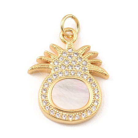 Brass Cubic Zirconia with Shell Pendants KK-K342-18G-1