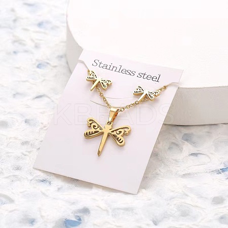 201 Stainless Steel Pendant Necklaces & Stud Earrings Sets FS-WG852B2-12-1