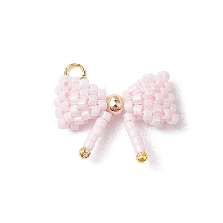 Glass Seed Beaded Bowknot Pendants PALLOY-MZ00564-02-1