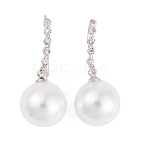 Rack Plating Brass Cubic Zirconia ABS Pearl Earring Hooks EJEW-S219-16P-03-1