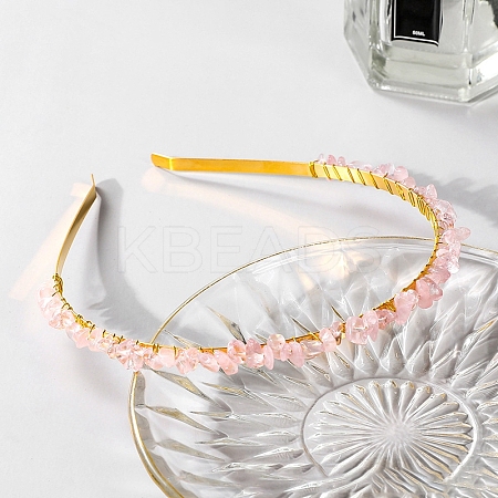 Wire Wrapped Natural Rose Quartz Chip Hair Bands PW-WG27230-11-1