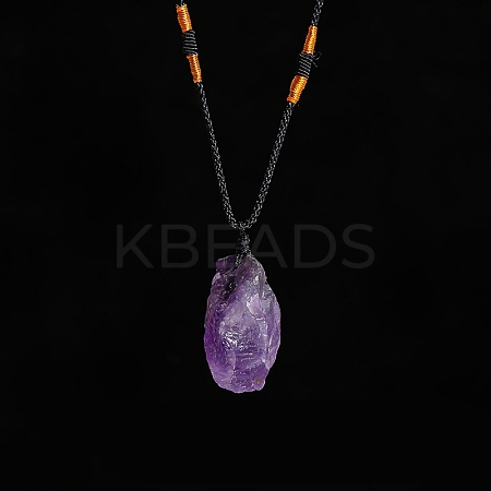 Natural Raw Amethyst Nugget Pendant Necklaces PW-WG79580-05-1