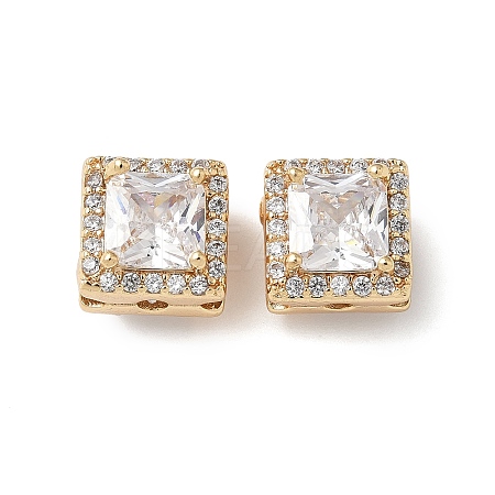 Brass Micro Pave Clear Cubic Zirconia Beads KK-G531-04G-1