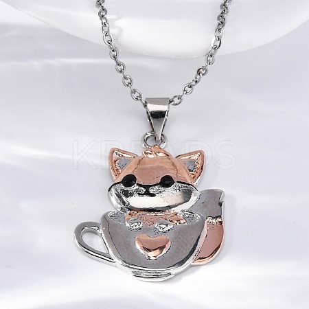 Brass Cute Cup Fox Pendant Cable Chain Necklaces for Women LS-NJEW-C067-03P-1