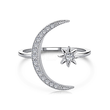 Rhodium Plated 925 Sterling Silver Cuff Rings RJEW-A019-26P-1