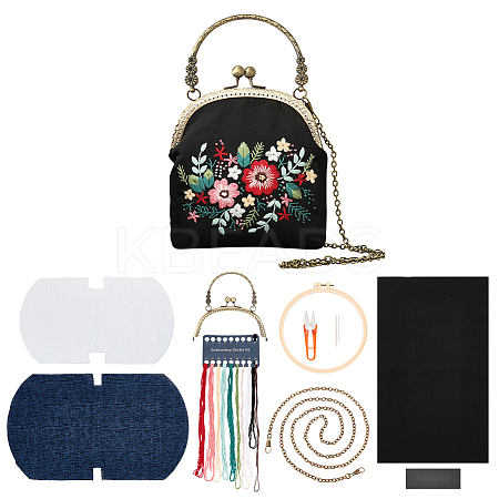 DIY Ethnic Style Flower Pattern Embroidery Crossbody Bags Kits DIY-WH0374-77-1