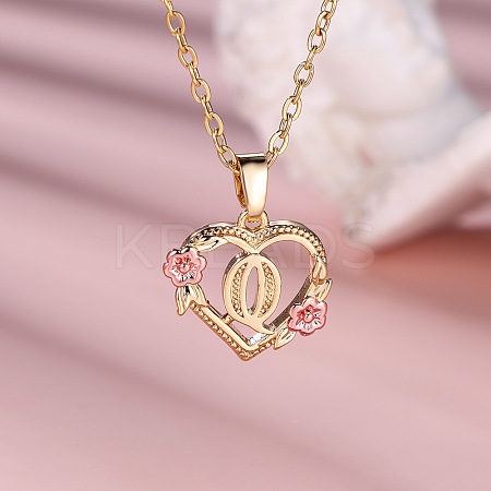 Brass Rose Flower Heart with Letter Pendant Necklaces FS-WGF6950-17-1