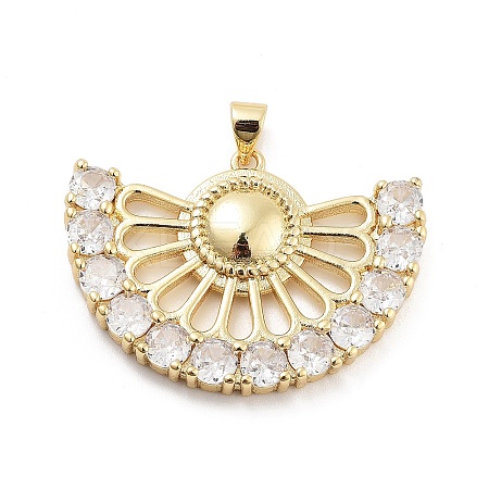 Fan Shaped Rack Plating Brass Micro Pave Cubic Zirconia Pendants KK-G512-28A-G-1