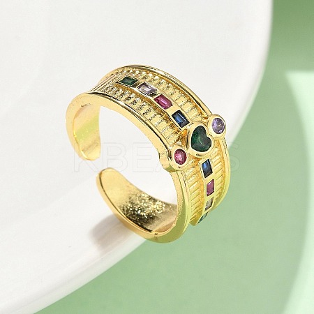 Brass Micro Pave Cubic Zirconia Adjustable Cuff Rings RJEW-V009-01G-1