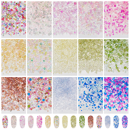 150G 15 Styles AB Color Plated 3D Nail Art Glass Mini Ball Beads MRMJ-OC0003-95-1