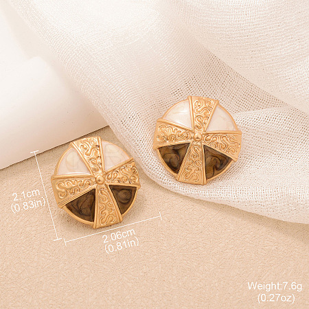 Alloy & Enamel & Natural Tiger Eye Stud Earrings FS-WGA185A-05-1