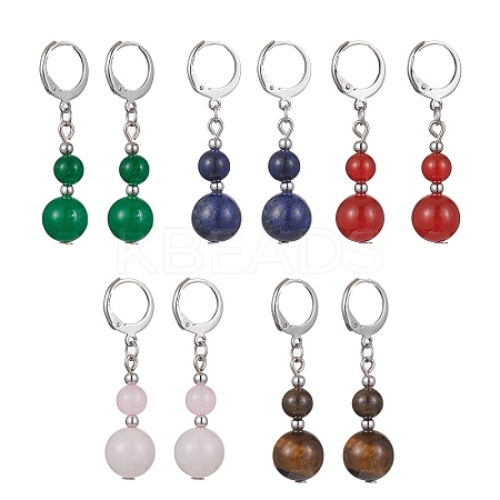 Round Natural Gemstone Dangle Earrings EJEW-JE05536-1